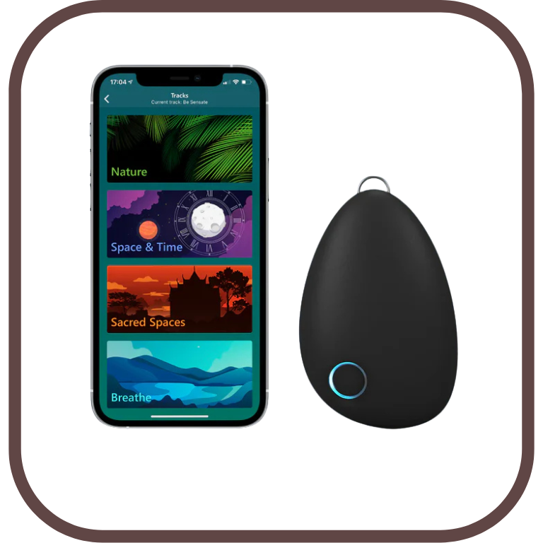 Sensate device next to its app, showing the guided soundscape library